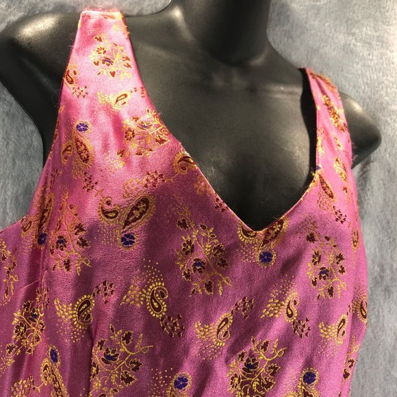 Vtg Mica Sz 10 Elegant Raspberry Asia Inspired Sleeveless Shift Paisley Brocade - Picture 3 of 9